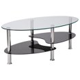 thumbnail image 1 of Hampden Glass Coffee Table with Black Glass Shelves and Stainless Steel Legs, 1 of 9