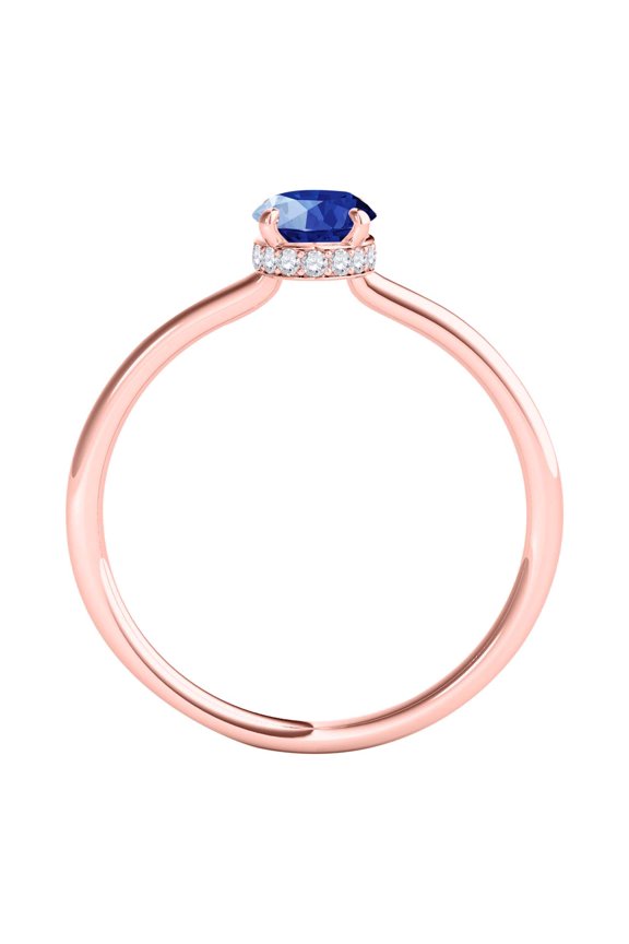 Gemstone Halo Engagement Rings For Women 1.0 Carat 7x5mm Lab Created Gemstone & Natural Diamond Solitaire Design Wedding Anniversary Ring For Women In 14K White Rose Yellow Gold