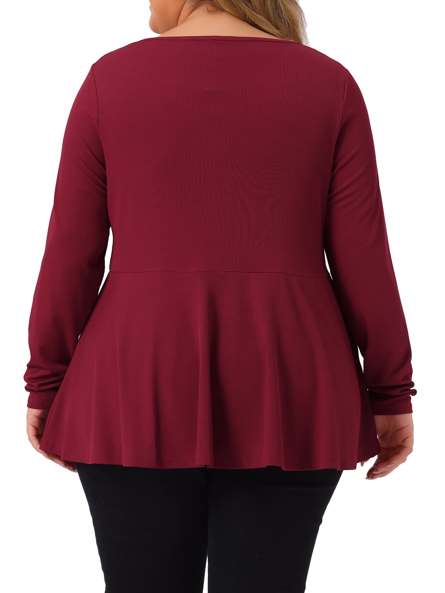 Unique Bargains Women's Plus Size Half Zip Up Short Sleeve Ruffle Shirts Blouses 1X Burgundy