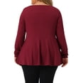 thumbnail image 3 of Unique Bargains Women's Plus Size Half Zip Up Short Sleeve Ruffle Shirts Blouses 3X Burgundy, 3 of 6