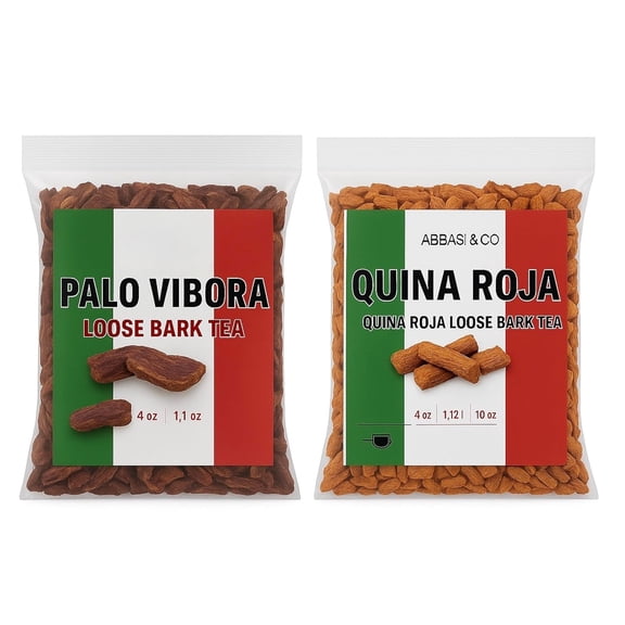 Premium Mexican Wellness Tea 2 Bag Bundle - Palo De Vibora 5 oz (114g) & Quina Roja 5 oz (114g) | Red Cinchona Bark & Arbol de la Víbora Herbal Infusion | Gluten-Free, Non-GMO, Wildcrafted (BOTH)
