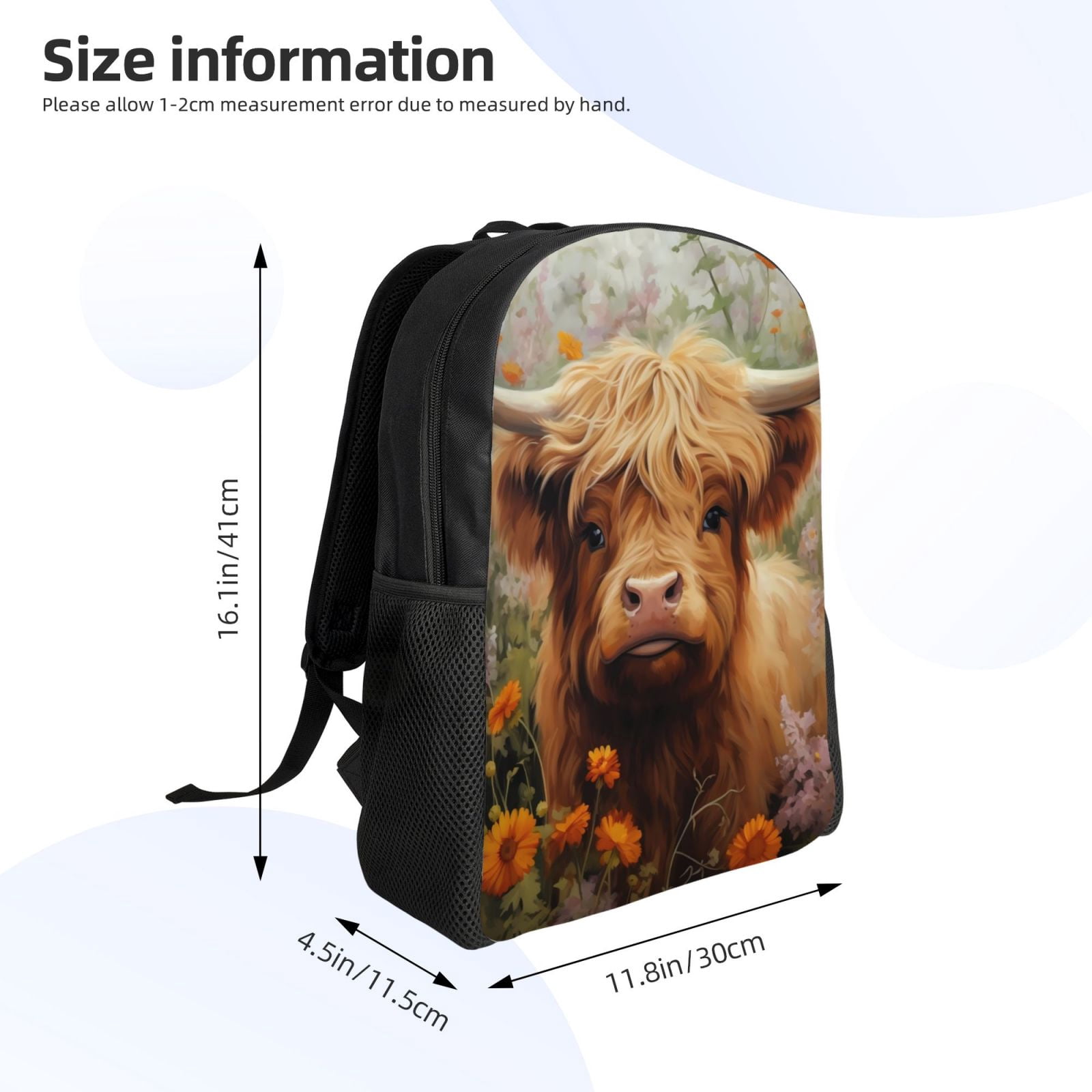 Horeoi Cute Floral Cow Print Waterproof 600D Oxford Laptop Backpack for School Travel Work - Lightweight Durable Bag with Adjustable Straps