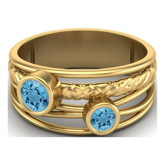 4mm Round Swiss Blue Topaz Handmade Split Shank Band 925 Sterling Silver Gold Vermeil Dual Stone Women Valentines Day Gifts Ring