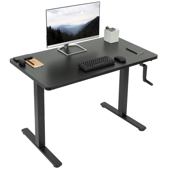 VIVO Manual 43” x 24” Stand Up Desk | Black Table Top, Black Frame