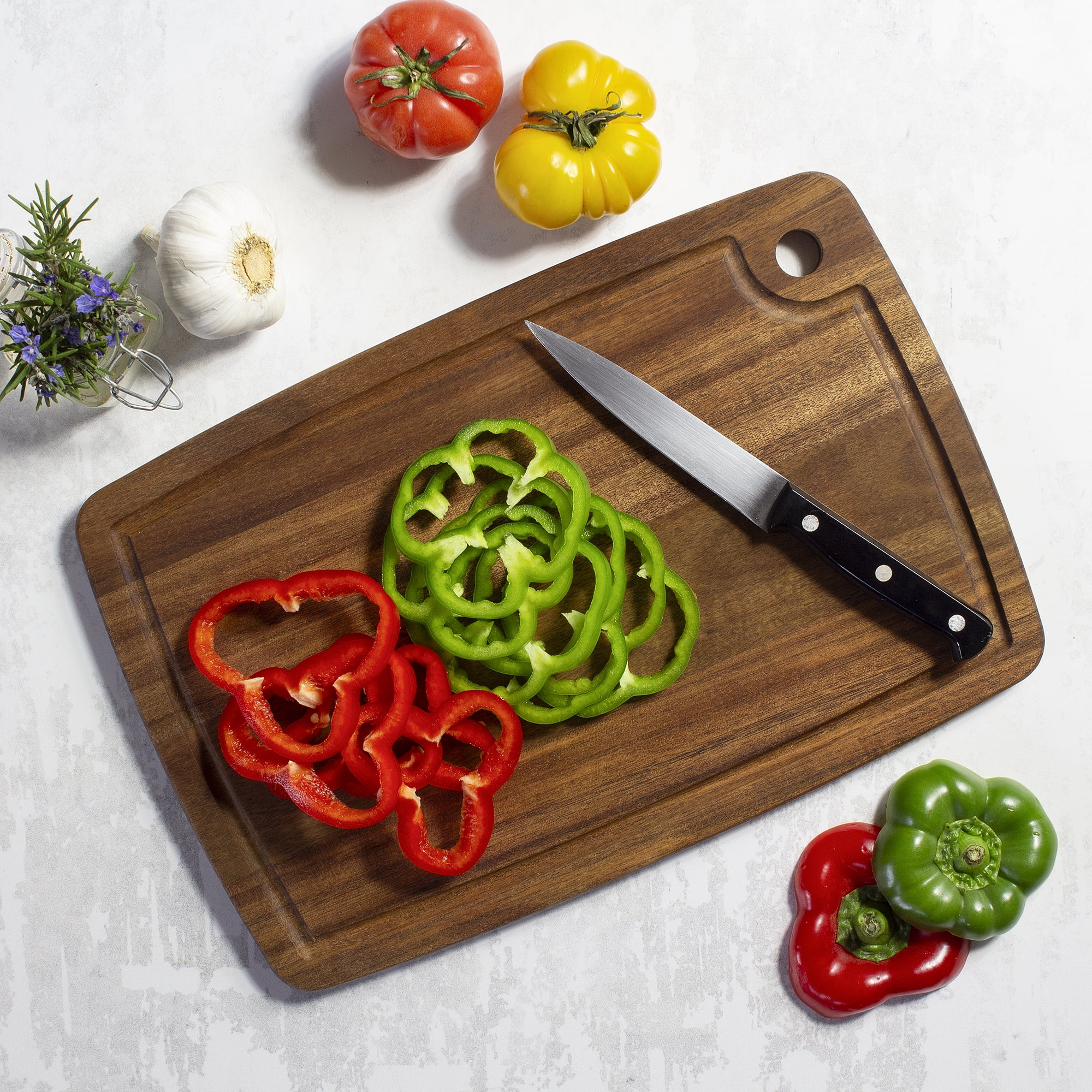 TB Home Acacia Wood Cutting Board with Juice Groove, 15" x 10"