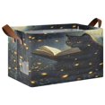 thumbnail image 2 of 2 Pcs Collapsible Storage Bins Fabric Shelf Baskets with Handles Closet Organizer Cat Reads Book on Night 16.9x11.4x10, 2 of 8