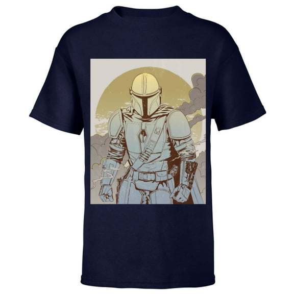Star Wars The Mandalorian Line Art Poster - Short Sleeve T-Shirt for Kids - Customized-Navy