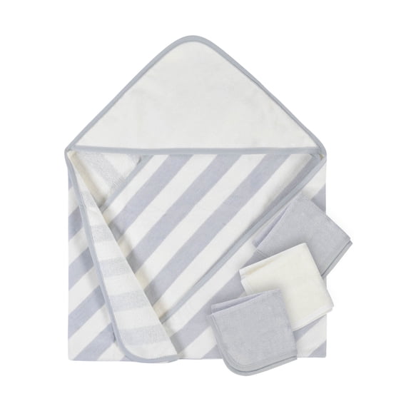 Gerber Baby Boy or Girl Gender Neutral Cotton Terry Hooded Towel & Washcloths Set, 4-Piece