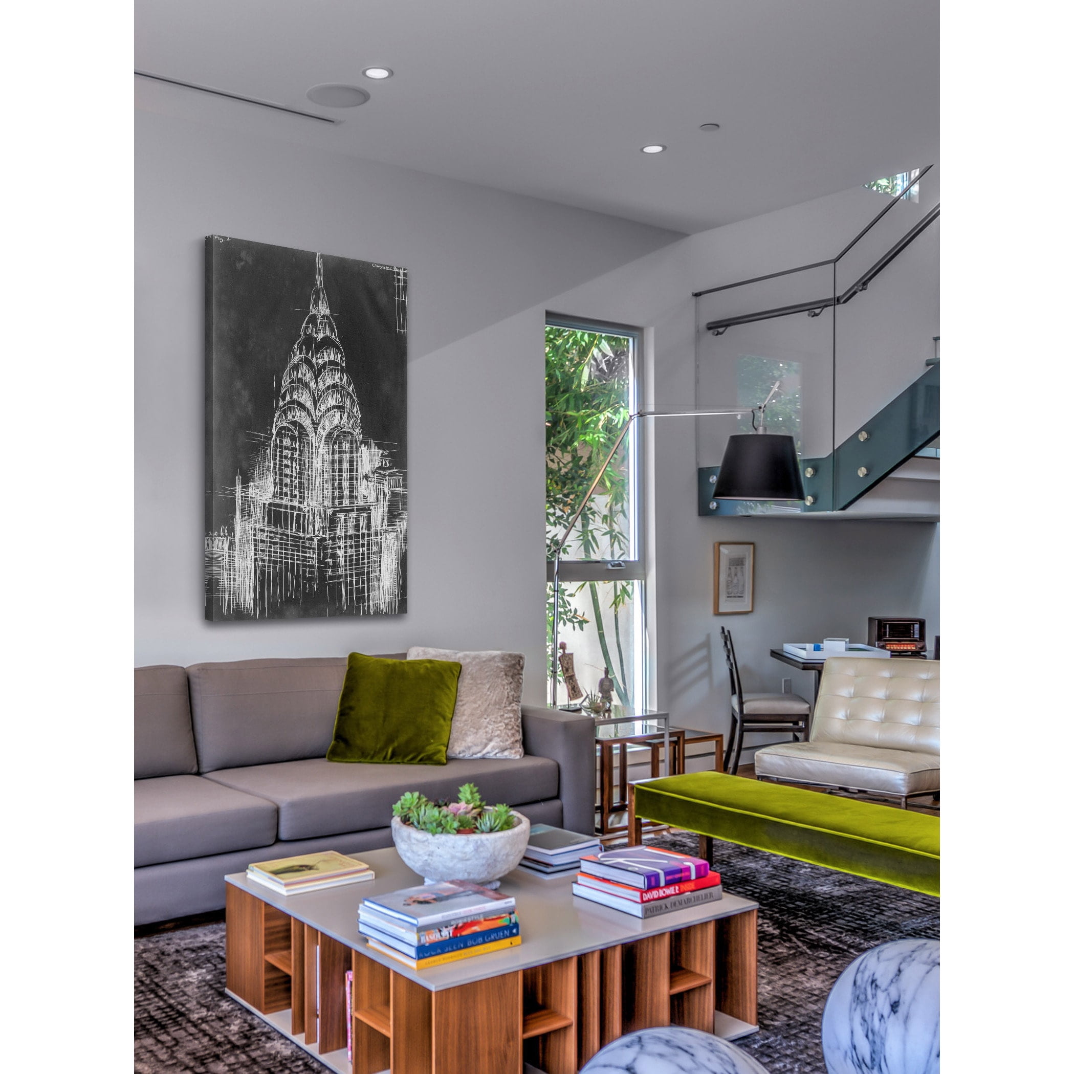 MARMONT HILL  - 'Chrysler Blueprint' Painting Print on Wrapped Canvas - Multi-Color 18 x 36