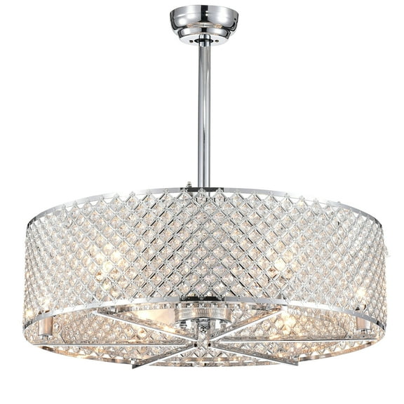 Miyaka Chrome 6-light 3-blade 29-inch Lighted Ceiling Fan with Crystal Shade (Remote Controlled)