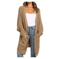thumbnail image 3 of CHUANK Womens Patchwork Cardigan Long Sleeve Open Front Knit Sweaters Coat Pockets Yellow M, 3 of 4