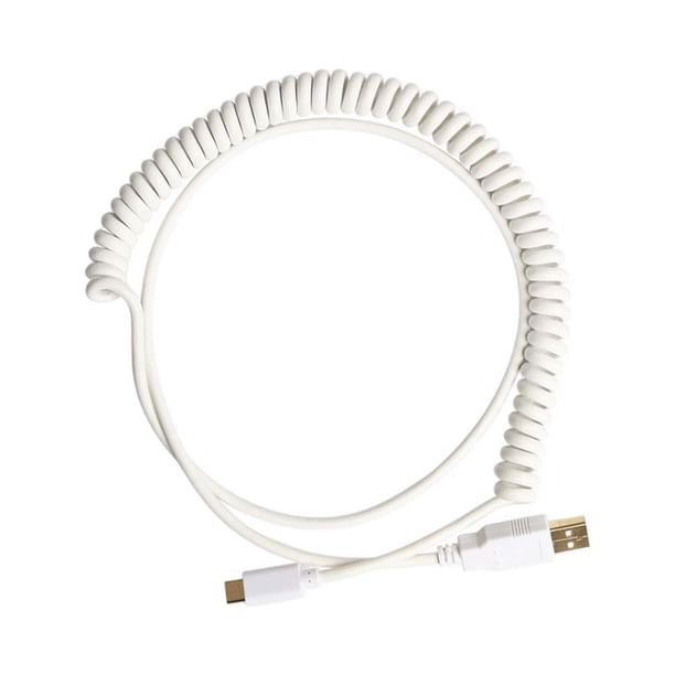 Cable USB-C tipo C en espiral de alta calidad para teclado mecánico, 6,6 pies, diámetro de cable de aproximadamente 4,5 mm. blanco