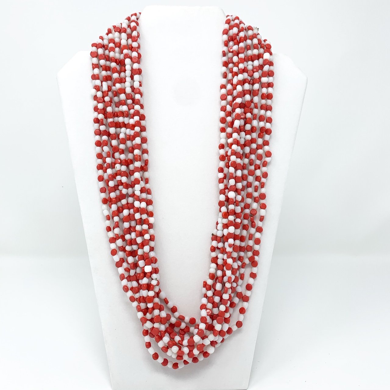 27" Necklace Red and White Glass Bead Necklace (Dozen)