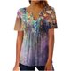 thumbnail image 1 of Gibobby Playera de manga corta con cuello en V Mujeres verano impresión moda Sexy botón Cardigan manga corta camisa cuello Casual túnica ajustada ropa Tops(Morado,XL), 1 of 5
