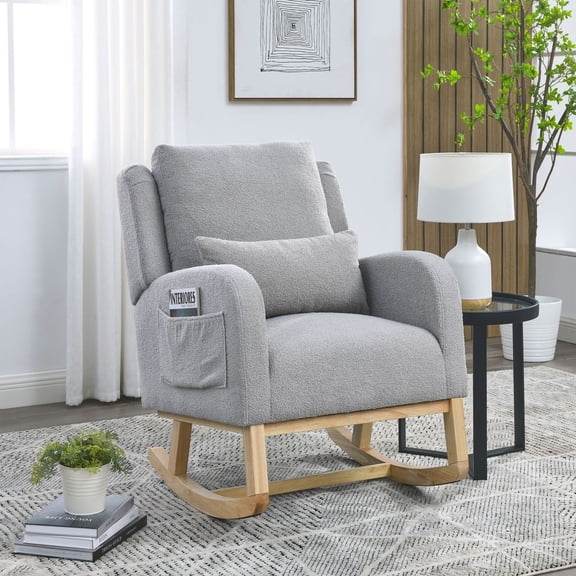 Welike 27.5"W Nursery Rocking Chair, Modern Accent High Back Armchair with Lumbar Pillow and 2 Side Pockets, Casual Glider Rocker for Living Room Bedroom