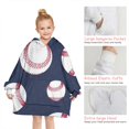 thumbnail image 6 of Navy Blue Baseballs Pattern Blanket Hoodies for Kids 6-13YR Oversize Wearable Blanket Hoodies for Boys Girls Teens, 6 of 7
