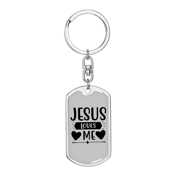 Jesus Loves Me Heart Stainless Steel or 18k Gold Premium Swivel Dog Tag Keychain