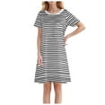 thumbnail image 2 of Womens Summer Casual Dresses Stripe Print Round Neck Short Sleeve Mid Length Dress Streetwear, 2 of 4