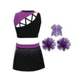 thumbnail image 2 of Haitryli Kids Girls Cheer Leader Party Cheerleading Outfit Carnival Uniform Crop Tops Skirt and Pom Pom Headwear Set Dancewear Purple 10, 2 of 3