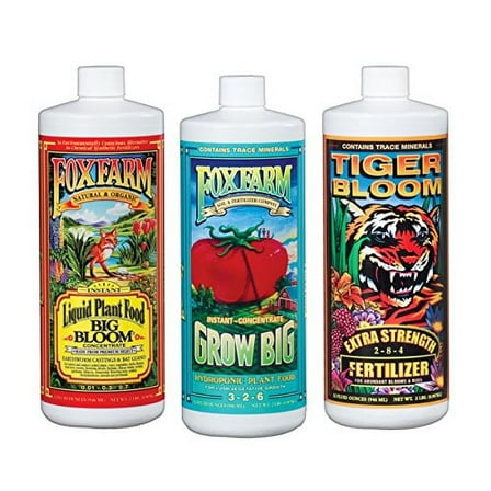 FoxFarm FX14050 Big Bloom, Grow Big & Tiger Bloom Liquid Fertilizer Nutrient Trio Hydro-Formula, 3/32-Ounce Bottles