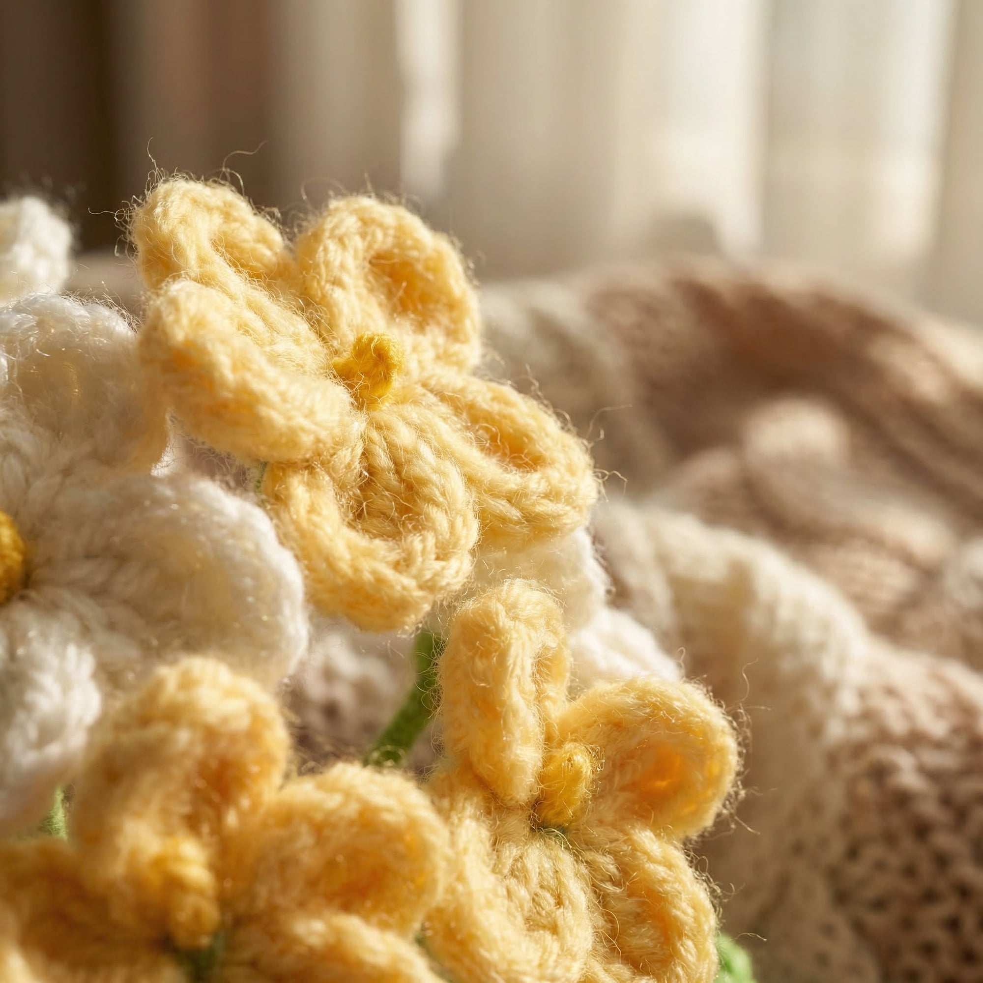 Unique Bargains Handmade Crochet Forget-Me-Not Knitted Plant Yellow 4.3inch