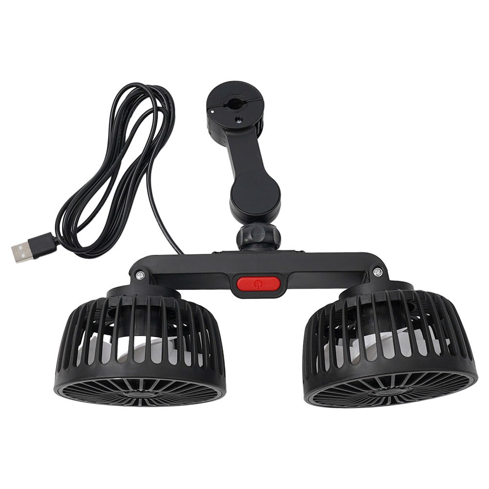 sailesiti Car USB Fan Rechargeable Fan Rear Pillow Portable High Wind Power Chair Back Dual Head Fan Quiet Office Camping Outdoor 12v