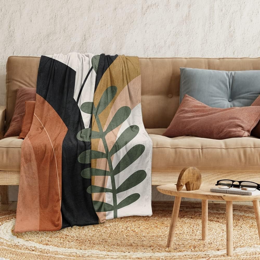 Boho Mid Century Blankets Black Geometric Throws Beige Abstract Modern Throw Blanket Minimalist Sun Soft Warm Bed Bedding Blankets for Couch Bedroom Sofa Office Cozy Flannel Blanket 30"X40"