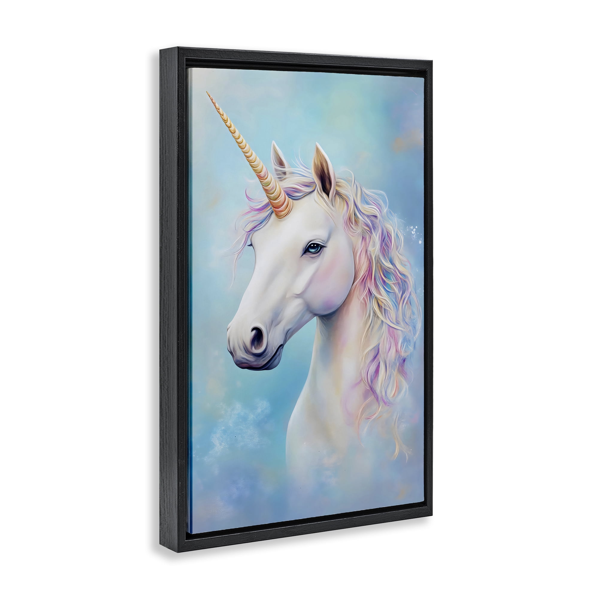 Stupell Industries White Unicorn on Blue Black Framed Floater Canvas Wall Art, design by Creative Studio