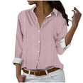 thumbnail image 2 of CLOISE Blouses for Women Fall Trendy Striped Tops Lapel Long Sleeve Shirts Loose Button Down Color Block Basic Blouses Y2k Outfits Pink XL, 2 of 4