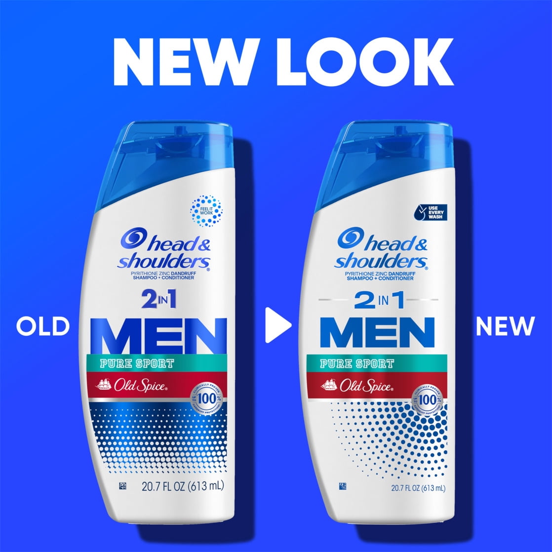 (4 pack) Head and Shoulders Mens 2 in 1 Dandruff Shampoo and Conditioner, Old Spice Pure Sport, 20.7 fl oz