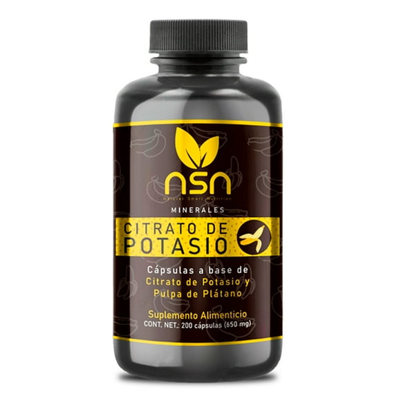 NSN Citrato de Potasio | Con Pulpa de Plátano | 550 mg por Porción | 200 Cápsulas NSN Natural Smarth Nutrition Essentials