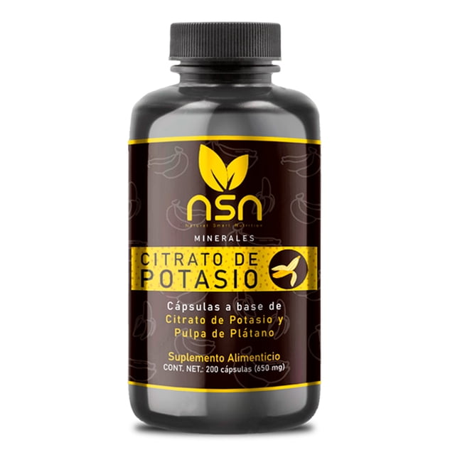 NSN Citrato de Potasio | Con Pulpa de Plátano | 550 mg por Porción | 200 Cápsulas NSN Natural Smarth Nutrition Essentials