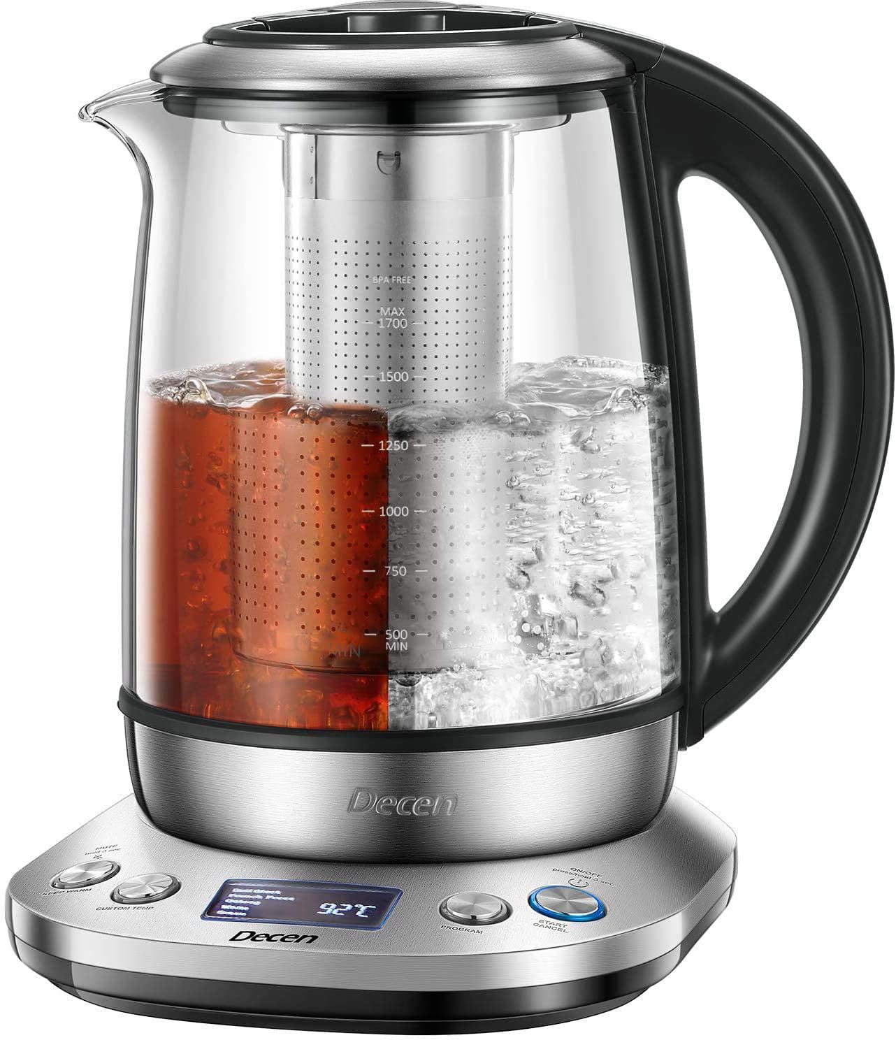 Electric Kettle 1.7L Tea Kettle with Removable Tea Infuser, LCD Display ...