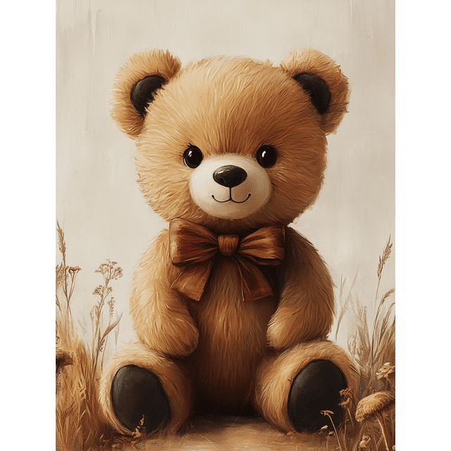 Qisvanset 12x16 Inch 2D Flat Framed Canvas Art, Earth Tone Teddy Bear Bow Coquette Neutral Boy Nursery Wall Art Decor