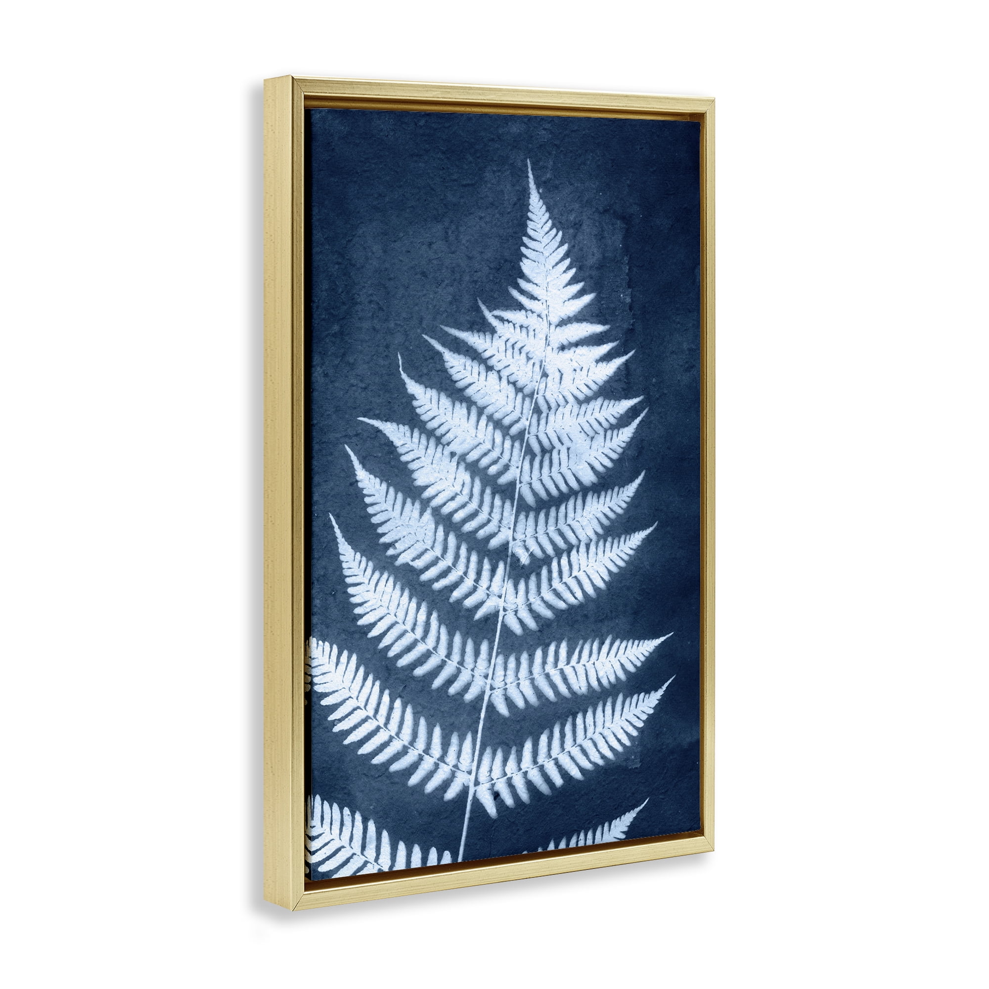 Stupell Industries Blue Natural Fern Botanical & Floral Painting Gold Floater Framed Art Print Wall Art, 17 x 25