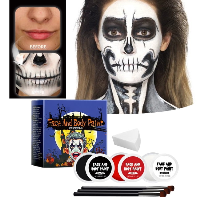 Halloween Set Full Coverage Painted Foundation Makeup Clown Multi Color 20G*3,Blue Halloween Eye Shadow Plate