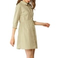 thumbnail image 5 of Allegra K Women's 3/4 Sleeve Button Front Flare Mini Shirt Dress, 5 of 7