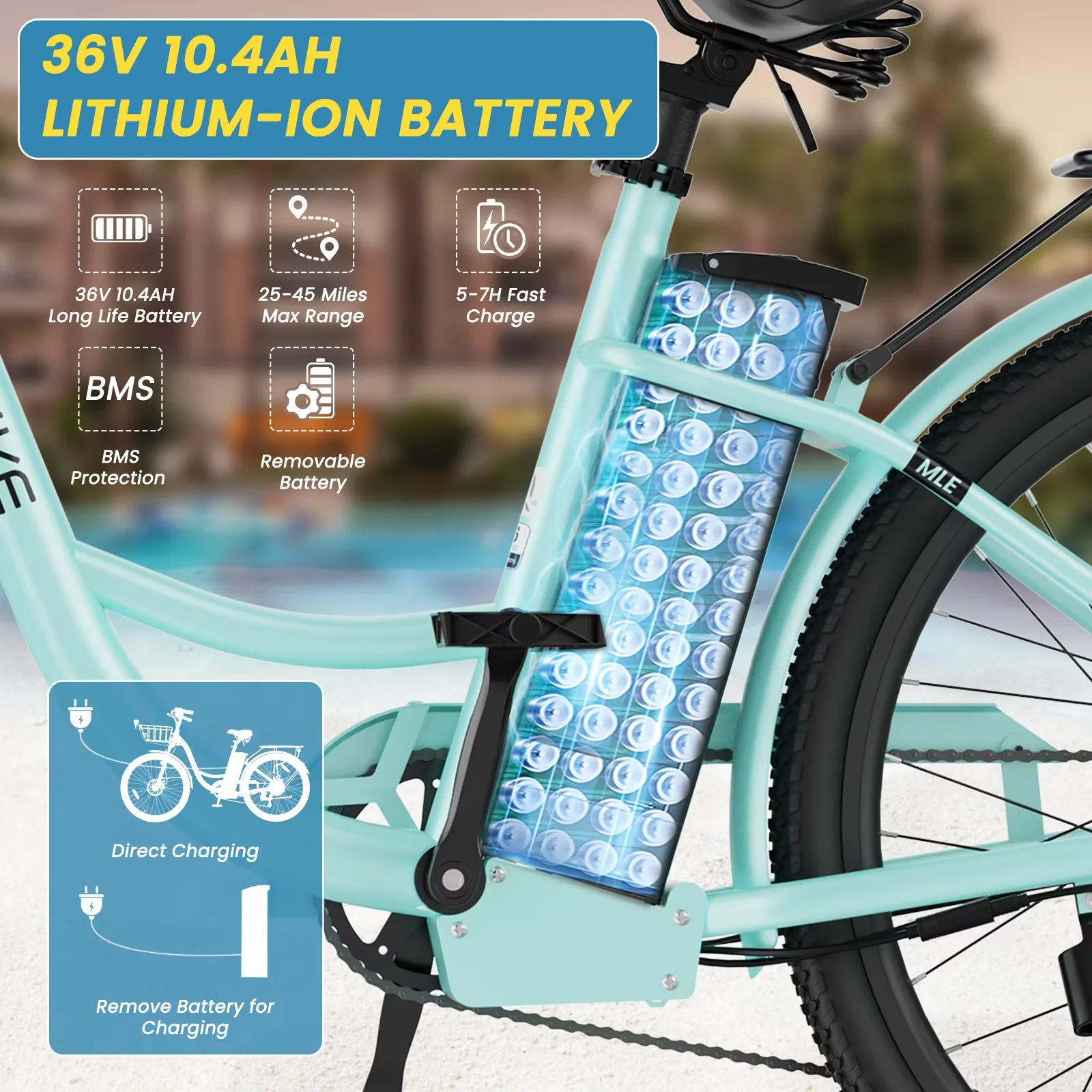 Lilypelle Electric Bike for Unisex Adults,24/26" 7-Speed Step Thru Electric Bicycle ,36V,20MPH