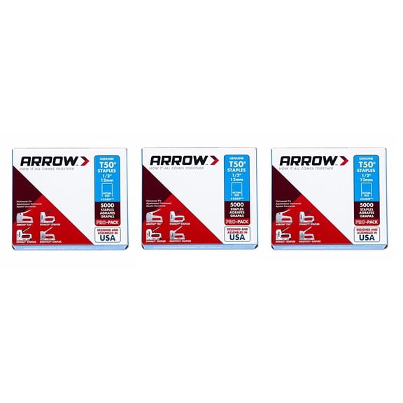 Arrow Fastener 508IP Genuine T50 1/2-Inch Staples, 15,000-Pack