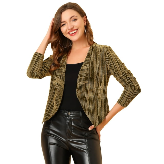 INSPIRE CHIC Cardigan Court à Manches Longues Scintillantes Col Drapé pour Femmes