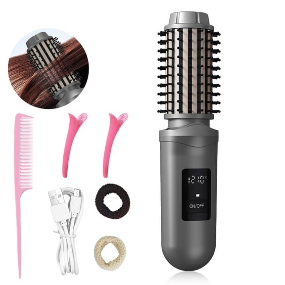 Telos Wireless Cordless Hair Curler & Straightener Brush ā Rechargeable 2-in-1 Styling Tool with LED Display