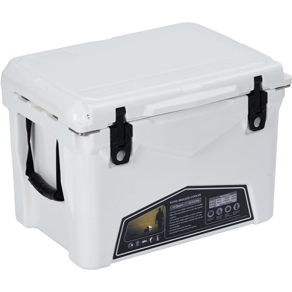 White Premium Rotomolded Camping Cooler – 5-Day Ice Retention, Heavy-Duty Portable Cooler with Fish Ruler, Cup Holders & Drain Plug – Ideal for Outdoor, Fishing, Beach, Picnics & Tailgating (20 Quart
