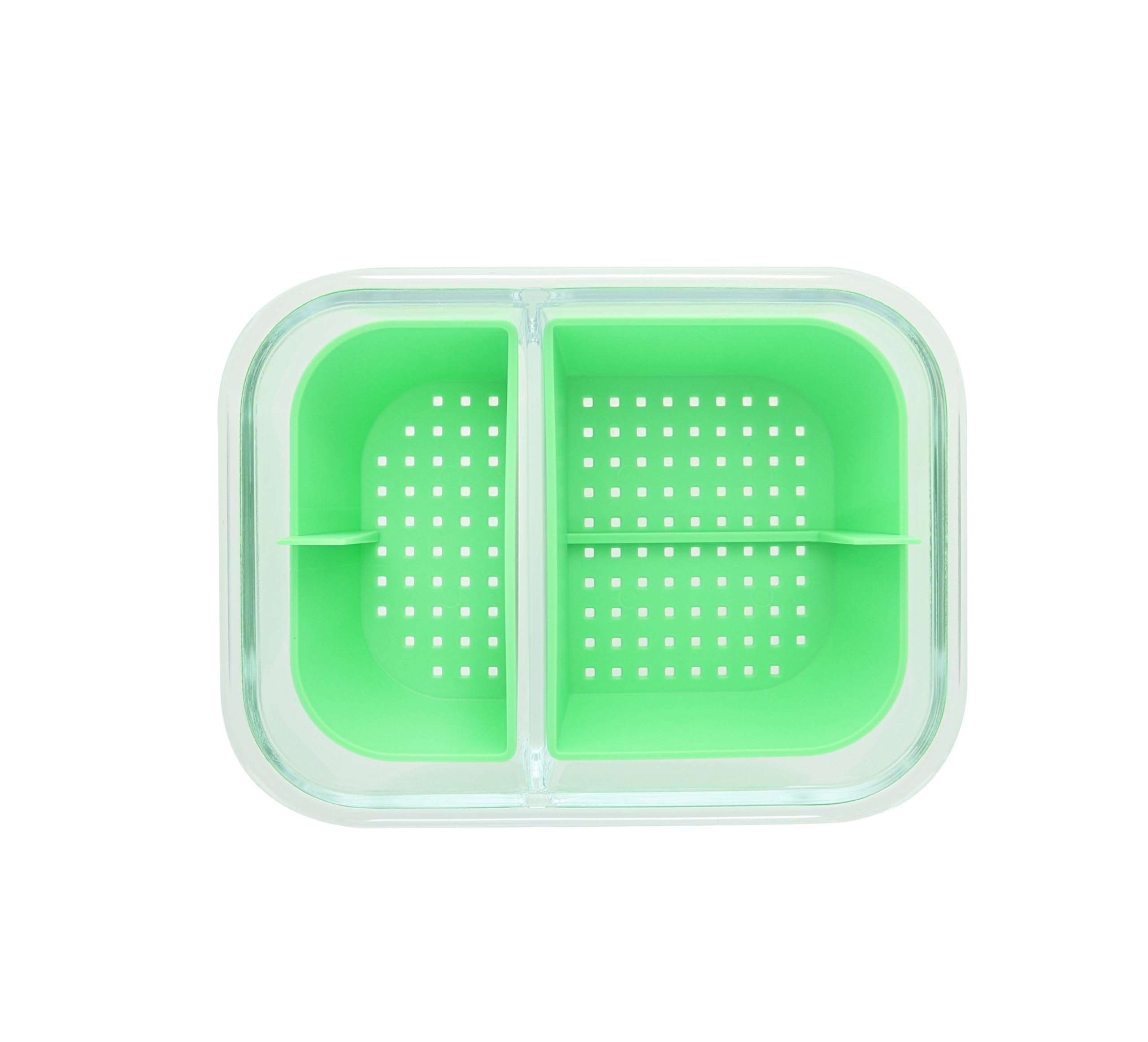 Banger Basket Two Compartment Borosilicate Glass Container Cleaning Tool with Sealable Lid (Key Lime Green)