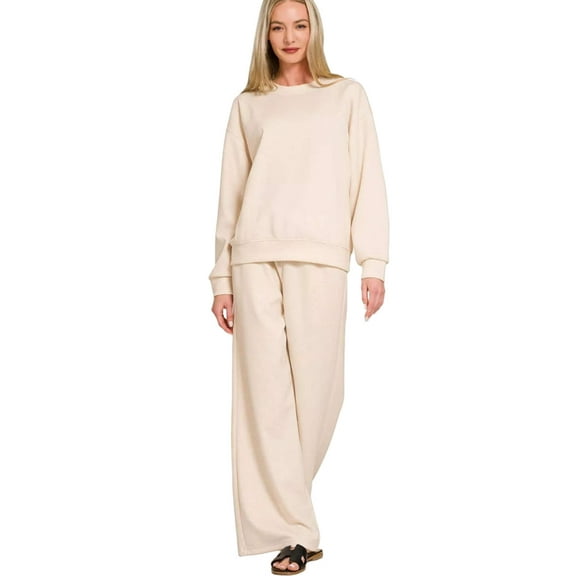 Zenana Scuba Crewneck Pullover and Pants Set