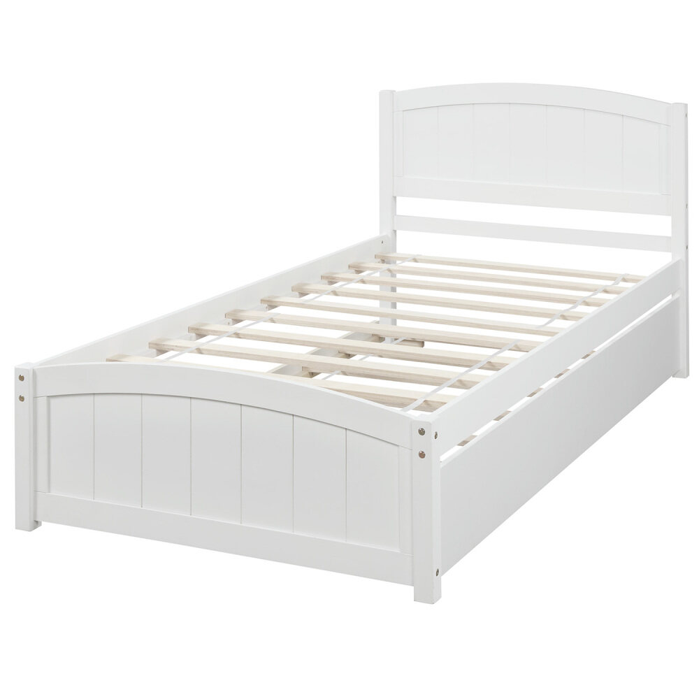 Hassch Twin Size Platform Bed With Trundle, White - image 3 of 8