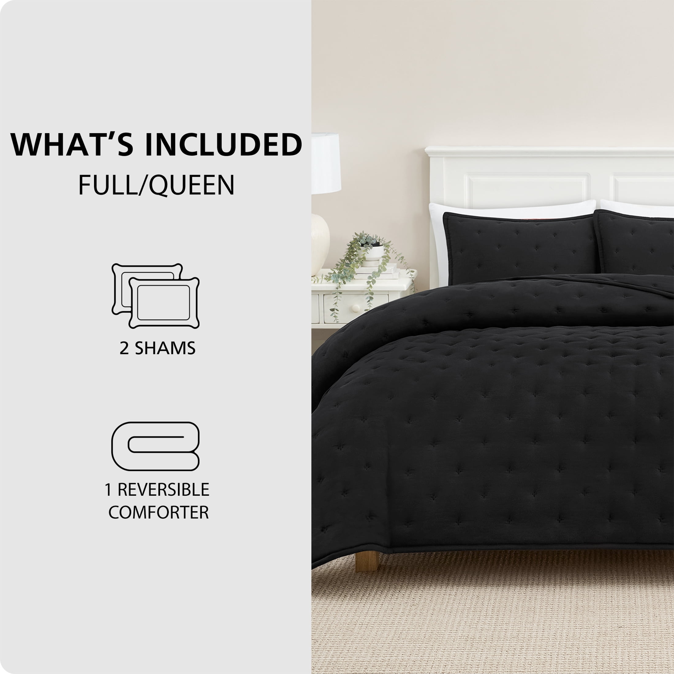 Mainstays King Comforter Set, All-Season, 3-Piece, Black