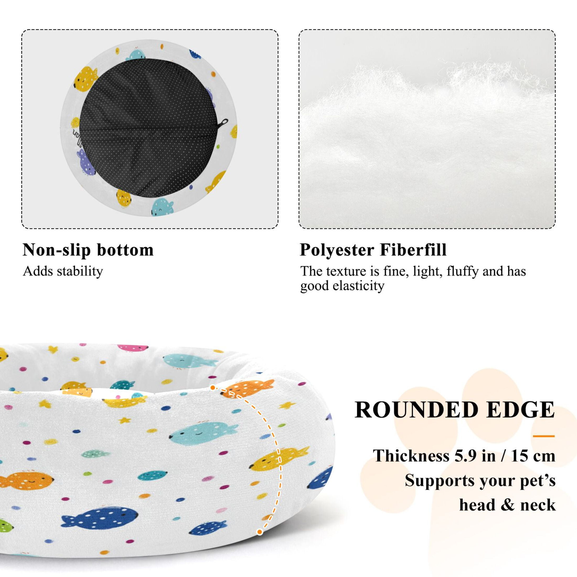 Iauyy Pet Couch Donut Cat Bed for Indoor Cats/Small Dogs Washable & Machine with Non-slip Bottom Calming Cat Furniture, Cute Little Fish (M)