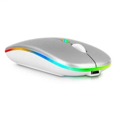 Bluetooth Rechargeable Mouse for Dell G5 15 5510 Gaming Laptop Bluetooth Wireless Mouse Designed for Laptop / PC / Mac / iPad pro / Computer / Tablet / Android RGB LED Silver