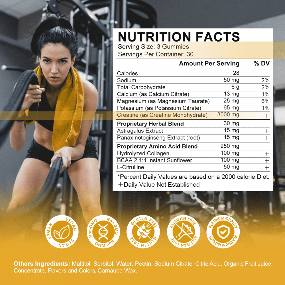 Creatine Monohydrate Gummies for Men & Women, Chewables Creatine Monohydrate for Muscle Strength, Energy Boost, Pre-Workout Supplement-180 Pineapple Gummies,2 Pack