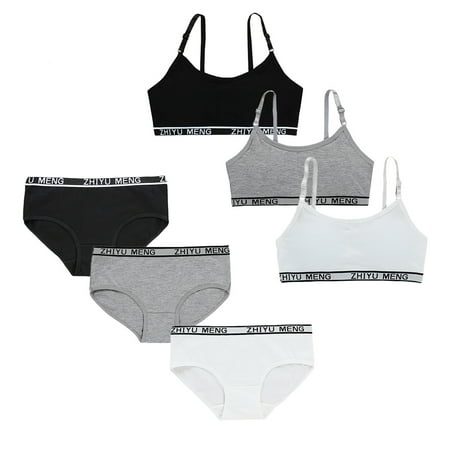 6 Pcs Girls  Training Bra Set Crop Cami Sports Bralette and Brief Set Girls Underwear Size 10-16